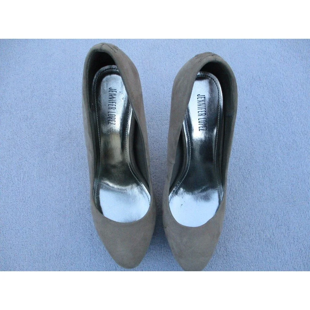 Jennifer Lopez Lucille Platform Pumps Women's 7.5M Grey Faux Suede Stiletto Heel